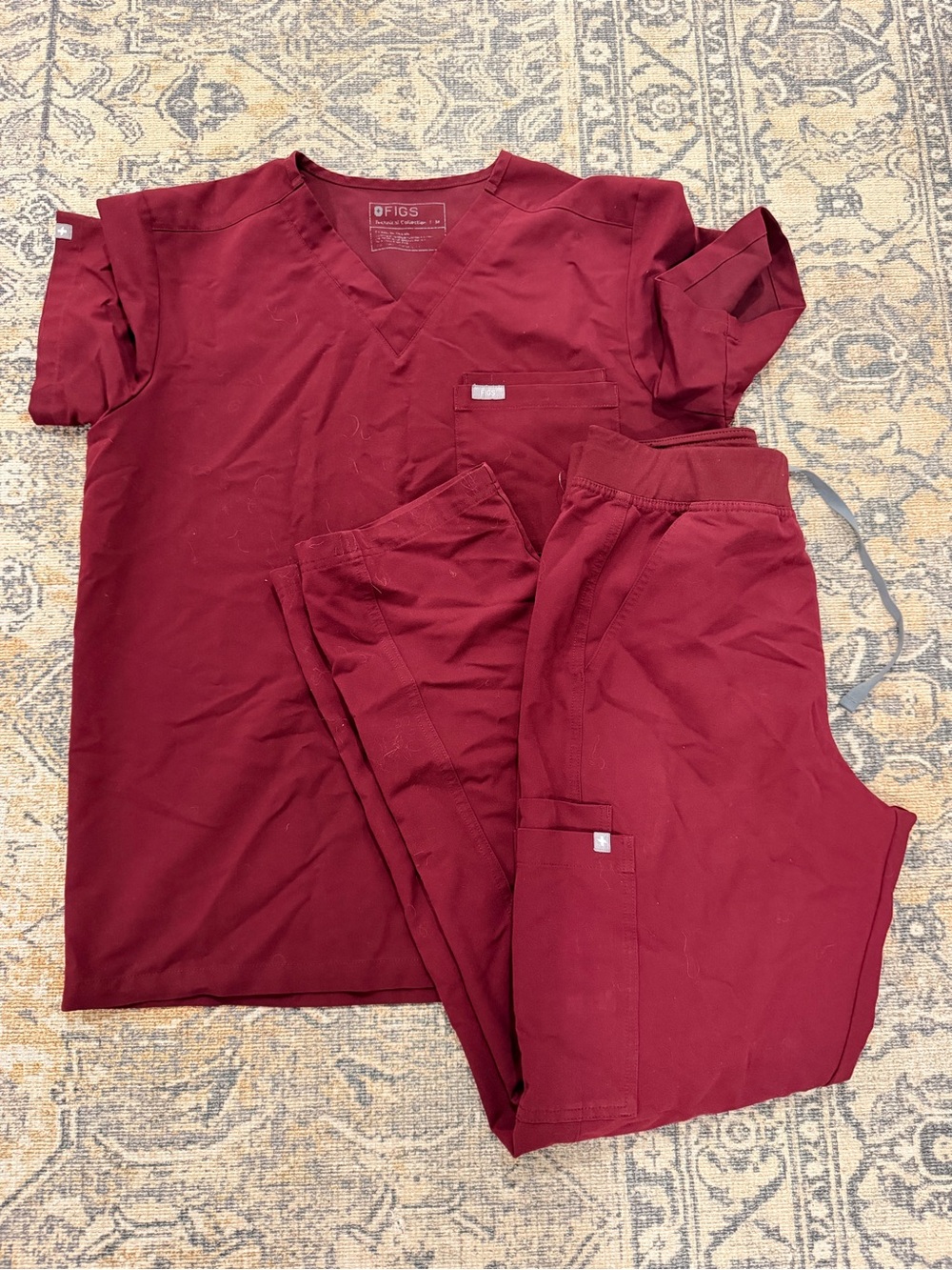 Figs Burgundy V-Neck Scrub Top